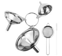 3 Pezzi Imbuti cucina in acciaio inox con 2 spazzole e Rete schermo,3 misure Trasferimento Liquidi Senza Fuoriuscite,Set Imbuti Bocca Larga, Utensili da Cucina in Metallo