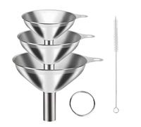 3 pezzi Imbuto in Acciaio Inox, Imbuti da Cucina con 1 Spazzole per la Pulizia, Mini Imbuto Piccolo da Cucina con Anello Appeso per il Trasferimento di Liquidi Spezie e Polveri,3 Misure 4.5/5.5/7.5cm