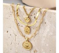3 pezzi In acciaio inossidabile serie Golden Love Ray di 3 stili diversi di collane e pendenti d"oro, la lunghezza è regolabile e possono essere impilate o indossati separatamente, adatti per decorazi