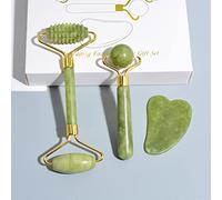 3 pezzi in giada for strumenti for scolpire il viso, rullo massaggiatore Gua Sha, set regalo in pietra, strumenti for massaggi raschianti in giada Gua Sha for donne, rullo amplificato for raschietto v