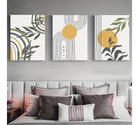 3 pezzi in stile boho vintage su tela, arte murale astratta, geometria, arco, foglie botaniche, poster e stampe per soggiorno, ufficio, casa, 70x100cmx3 senza cornice