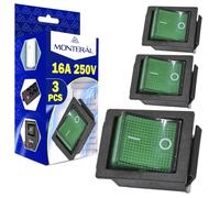 3 Pezzi Interruttore On Off Bipolare Verde 16A 250V - Garanzia di 10 Anni - MONTERAL