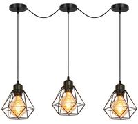 3 pezzi Lampada a Sospensione Industriale Vintage Plafoniera E27 Metallo | Lampadario Soffitto Nero Gabbia ferro Ø160mm per Corridoio Portico Camera da Letto