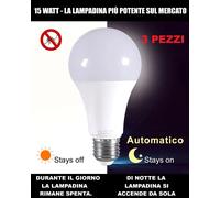 3 PEZZI LAMPADINE LED E27 CON SENSORE CREPUSCOLARE AUTO ON/OFF 15W BIANCO FREDDO