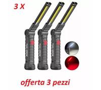 3 PEZZI LED COB Torcia Magnetic con Led in punta, USB, Camping, Officina, Lavoro