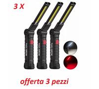 3 PEZZI LED COB Torcia Magnetic con Led in punta, USB, Camping, Officina, Lavoro