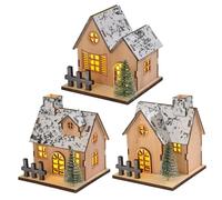 3 pezzi Led Up Wooden Christmas Village Case con energia a batteria, mini tavolo, finestre e decorazioni per le vacanze in camera da letto per la casa festiva e display per feste