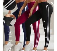 3 pezzi Leggings sportivi estivi da donna con strisce laterali, pantaloni yoga ad alta elasticità per fitness, abbigliamento sportivo per signore L,M,S,XLBlocchi di colore,Lettere,A strisceTessuto int
