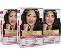 3 PEZZI L'Oréal Paris Tinta Colore per Capelli Excellence Creme Colore NERO