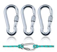 3 Pezzi M8 Moschettone Con Bloccaggio,Moschettone Con Chiusura a Vite,Moschettone molla zincato Alta Qualità,Argento moschettoni antiruggine,per amache, campeggio, pesca