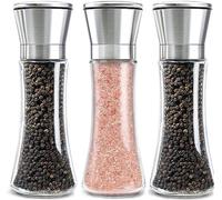 3 Pezzi Macina Sale Pepe, Saliera e Pepiera Manuale in Vetro e Acciaio Inox Macinapepe, Macinasale e Pepe Dimensioni Regolabili Dei Grani per Sale Marino Grosso, Pepe in Grani,200ML