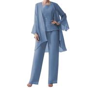3 Pezzi Madre della Sposa Pantaloni Abiti per Matrimonio Plus Size Madre dello Sposo Pantsuit Formale Pant Outfit, Blu polvere., 50