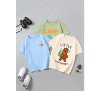 3 pezzi maglietta a maniche corte in puro cotone per bambini, casual, girocollo, estiva, per bambini dai 2 ai 7 anni