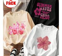3 pezzi Magliette a maniche lunghe con stampe per ragazze pre-adolescenti, adatte per strati autunnali/invernali, abbigliamento per studenti giovani per indossare sopra o sotto 6Y,7Y,8Y,9Y,10Y,14Y,11Y