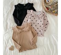 3 pezzi Magliette a maniche lunghe eleganti con colletto Peter Pan a righe per bambine, carine e alla moda per casa, all'aperto, vacanze, tutte le stagioni 6-9M,9-12M,12-18M,18-24M,2-3YGeometricoMagli