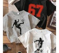 3 pezzi Magliette casual a maniche corte con scollo rotondo per ragazzi pre-adolescenti, adatte per l'estate, con stampa grafica classica di sagoma di calciatore, taglia 67, stampa di testo e grafica,