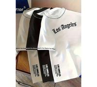 3 pezzi Magliette da uomo con stampa 3D in stile gotico di Los Angeles - Bianco con logo nero e nome della città, manica corta, casual, scollo a giro, lavabile in lavatrice, adatto per tifosi sportivi