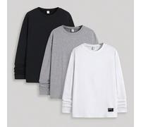 3 pezzi Magliette semplici e casual, confortevoli e versatili, calde e convenienti, con semplice collo a giro, multipack, adatte per occasioni come rientro a scuola, rinascimento, outfit autunnali, ab