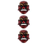 3 Pezzi Maschera della Divinità della Fortuna in Resina Rosso, Halloween | Comoda da Indossare, Copertura del Viso, Finitura Lucida e Dettagli Intricati, per Feste in Maschera e Teatro