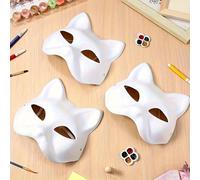 3 pezzi Maschere Therian in carta bianca a forma di gatto da dipingere, maschere per cosplay di animali, maschere da ballo in maschera, accessori per costumi per pittura fai-da-te Carta tessile
