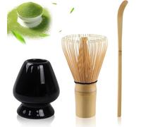 3 Pezzi Matcha Kit, Matcha Set con Frusta Matcha, Set Accessori Cerimonia Tè Matcha,Matcha Set con Frusta Matcha, Cucchiaino, Porta Frusta, Kit Perfetto per la Preparazione (A)