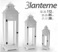3 PEZZI MAXI LANTERNA BIANCA h112-85-58CM LEGNO LATTA CASA GIARDINO MATRIMONIO