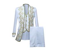 3 Pezzi Medievale Uomo Ricamo, Cappotto Rinascimento Uomo Manica Lunga Taglio Aderente Vittoriano Vintage Gilet E Pantaloni Costume Chic Gotico Corte Uniforme per Halloween Carnevale, bianco, L