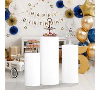 3 pezzi Metal Display Pedestal Stand for Party White Cilindro Pedestal Stands Pillars for Party Wedding Square Plinths Birthday Baby Shower Sculpture Display Dessert Stand Event Decoration