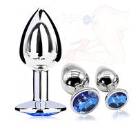 3 Pezzi Metallo Anale Butt Plug Set Buttplug Anal Plug Analisi Anale-Dilatatore di Giocattoli Anal Amal Plugs Grandi Analessex Toy di Allenamento per Uomo e Donne Grande Piccolo (Blu)