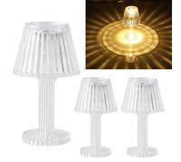 3 Pezzi Mini Lampada da Tavolo a LED, in plastica Trasparente, Abatjour per camere da Letto, Bar, Pub o ristoranti, alimentata a Batteria, Effetto Cristallo con Interruttore, Luce Calda Decorazione
