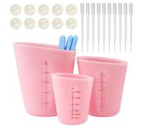3 Pezzi Misurini In Silicone Per Resina 125ML / 250ML / 500ML Misurino In Silicone, Misurino Graduato, Misurini In Resina Epossidica Rosa Con Barra Di Agitazione, Contagocce Per Le Dita