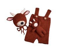 3 pezzi moda neonato fotografia outfit set uncinetto caffè mucca tema per bambola cappello festival per