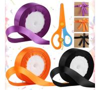 3 Pezzi Nastro Raso Halloween Decorazioni Nero Arancione Viola, 22 Metri Nastro Di Raso 25mm Nastri Colorati con Forbici, Nastro Regalo per Confezioni Regalo, Bouquet, Artigianato Fai Da Te