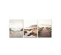 3 pezzi natura paesaggio marino tela dipinto erba ponte spiaggia tramonto arte murale poster stampe moderne immagine arredamento casa 30x40cmx3 senza cornice
