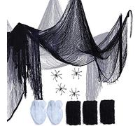 3 pezzi nero raccapricciante panno di garza spaventosa con 2 pezzi ragnatela di Halloween e 4 pezzi ragni di plastica per feste di Halloween