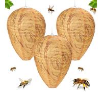 3 Pezzi Nido di Vespe Falso, Trappola Repellente per Calabroni Appesi, Nido di Vespe Esca Appeso in Panno, Finto Nid-o Artificiale di Vesp-e Dissuasiva Impermeabile per Esterno Giardino Patio