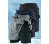 3 pezzi Nuovi arrivi pantaloncini da uomo con tasche interne, lunghezza al ginocchio e cavetto di 3 pollici, 2 pezzi abbigliamento sportivo anti-esposizione L,M,S,XL,XS,XXL,XXSLettereTessuto intreccia