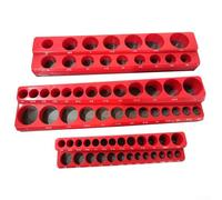 3 pezzi organizer per prese SAE metriche da 1/4", 3/8", 1/2", contiene fino a 75 prese con presa affidabile di base (rosso)