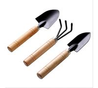 3 pezzi pala da giardino rastrello vanga strumenti bonsai set manico in legno for fiori piante in vaso attrezzi da giardino attrezzi da diserbo(Brown)