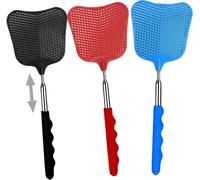 3 Pezzi paletta mosche,Estensibile Colorato Manuale Paletta Mosche,Portatile Scacciamosche Plastica,Paletta Mosche con Manico in Acciaio Inossidabile,per Mosche,Zanzare e Insetti(Nero,Blu,Rosso)