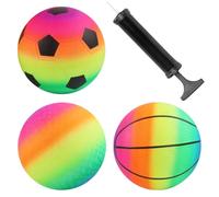 3 Pezzi Palline da Spiaggia Arcobaleno, Palla Gonfiabile Spiaggia con pompa, Palla Morbida in PVC per Bambini Adulti Interni Esterni Spiaggia Piscina