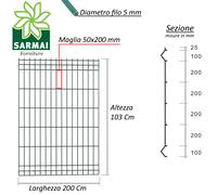 Pannello rigido recinzione rete plastificata Ø 5mm 200 cm modulare