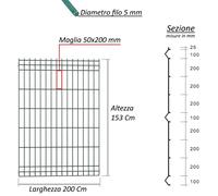 3 Pezzi Pannelli rigidi recinzione rete plastificata Ø5mm colore antracite 200cm