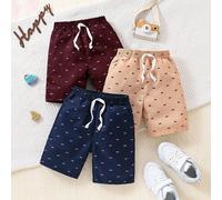 3 pezzi Pantaloncini casual stampati in spina di pesce per ragazzi giovani, adatti per esterno estivo, scuola, uso quotidiano, informale, vacanze e riunioni 6Y,7Y,4Y,5Y,2-3YGeometrico,Cuore,stampa dap