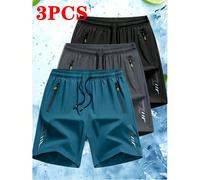 3 pezzi Pantaloncini da uomo semplici e ampi, a rapida asciugatura, con motivo a fulmine, pantaloncini sportivi casual di moda e di taglia grande, pantaloni capri L,M,S,XL,XXLGrafico,LettereTessuto in