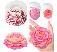3 Pezzi Peony Flower Candle Molds Set, 3D Peonia e Rose Silicone Resin Soap Molds, Fiore Fondente Stampo per Torta Fatta a Mano, Decorazione Cioccolato Epossidico Casting Craft