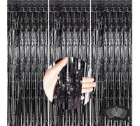 3 pezzi per tende con glitter decorativi, tende metalliche tinsel, tenda compleanno, nero, con 9 adesivi double face, percompleanni, feste, matrimoni, cerimonie, fondali teatrali