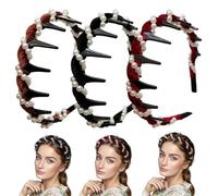 3 Pezzi Perle Fasce per Capelli Zig Zag, Perle Fascia per Capelli Ondulata, Pettine per Capelli Con Denti Di Squalo,Non-slip Teeth Hairband per Yoga, Sport, AllAperto, Trucco