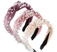 3 Pezzi Perline Fascia Larga Per Capelli Per Velluto Perline Per Capelli Fascia Per Capelli Per Donna Accessori Per Capelli Da Donna (Beige, rosa, pallido malva)