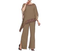 3 pezzi perline madre della sposa pantaloni abiti chiffon abito da sera formale abito da sposa, Tortora, 50